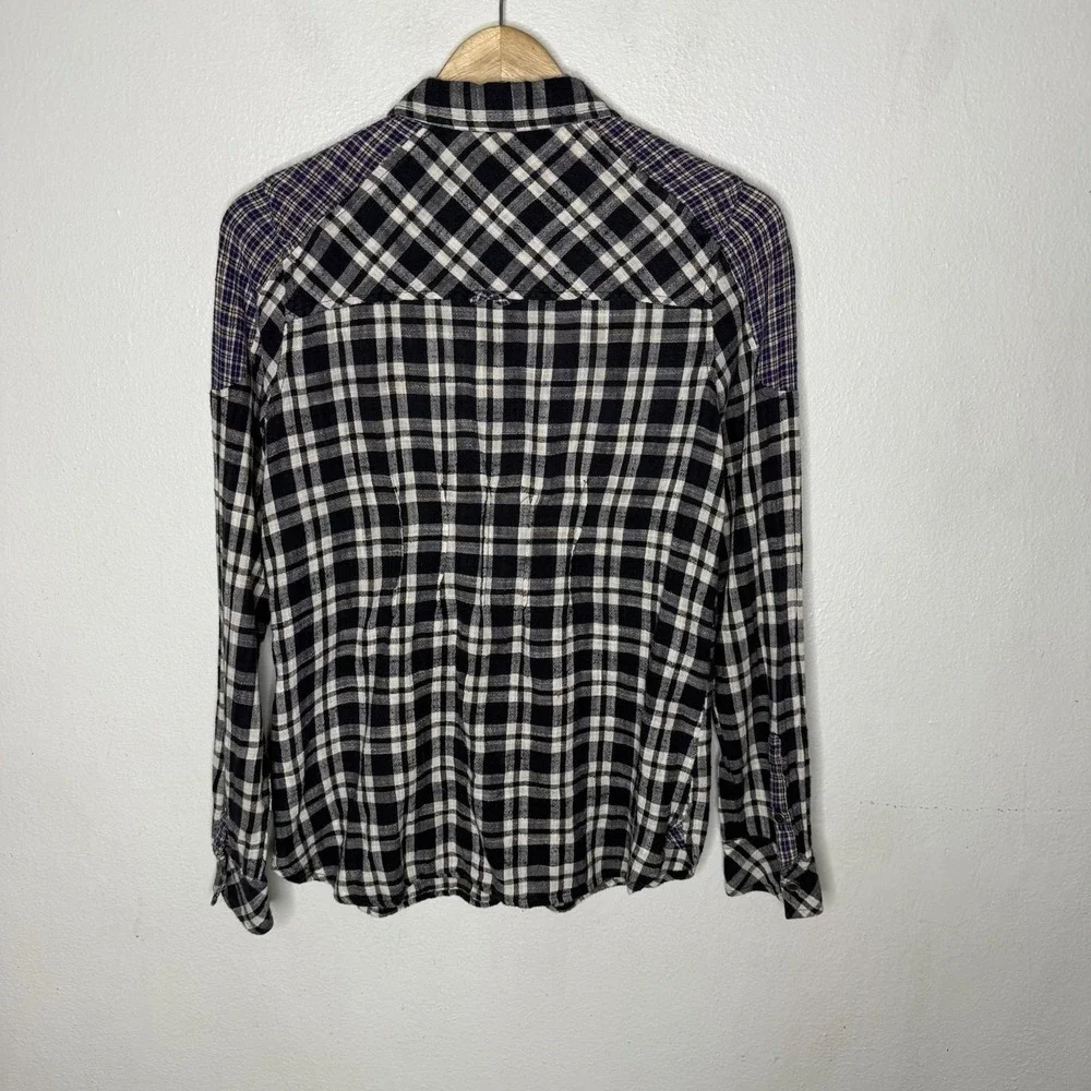 Free People Catch Up With Me Plaid Flannel Shirt Black Purple Womens Smal